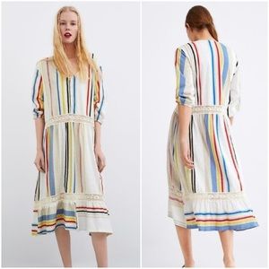 ZARA combined stripe boho midi dress- Small